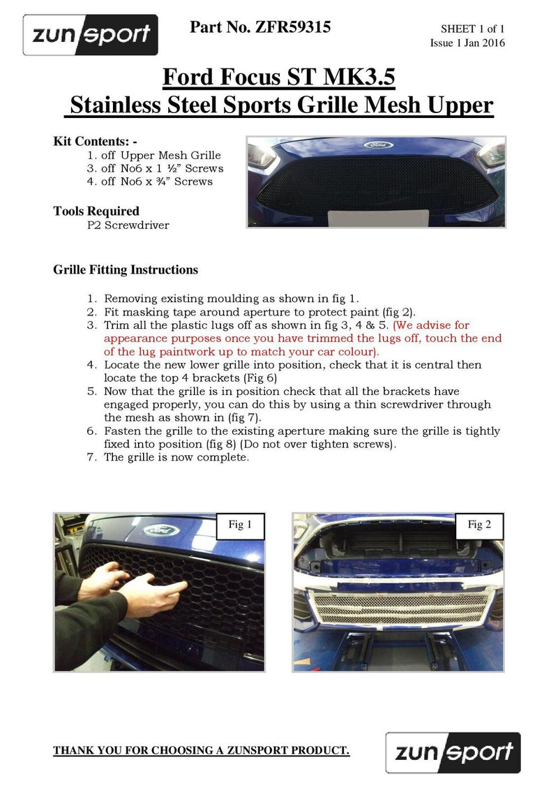 Ford Focus ST MK3.5 - Front Grille Set - Black Finish (2015 - 2018)