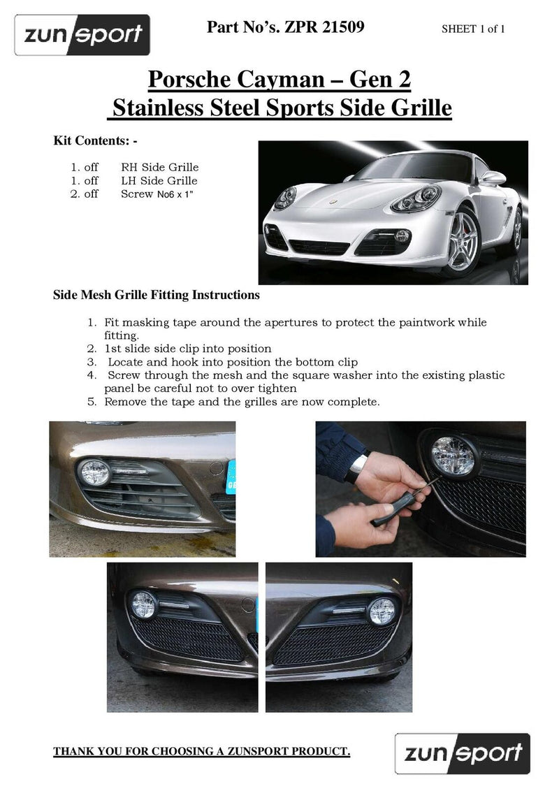 Porsche Cayman 987.2 - Front Grille Set (manual and pdk) - Black finish (2009 - 2012)