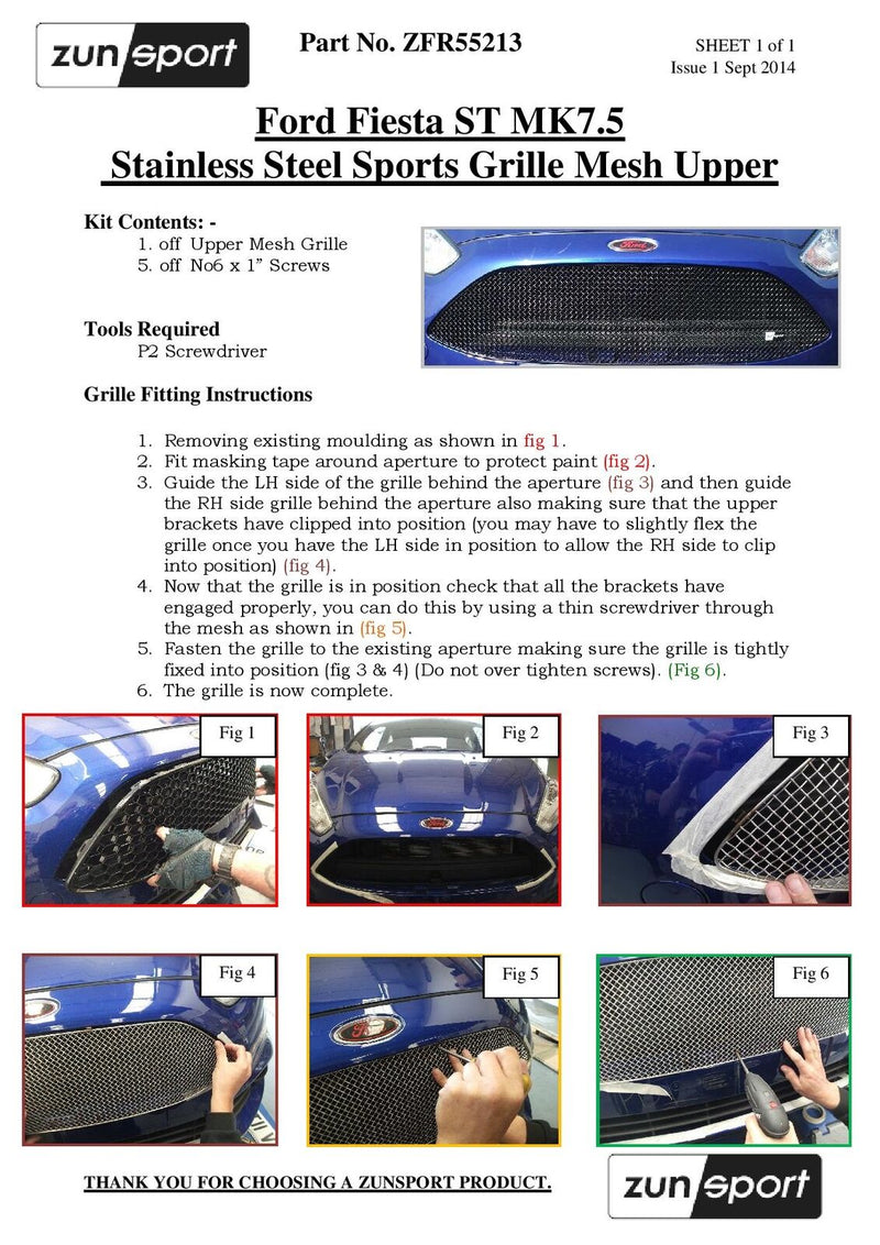 Ford Fiesta ST Mk 7.5 - Upper Grille - Silver finish (2013 to 2017)