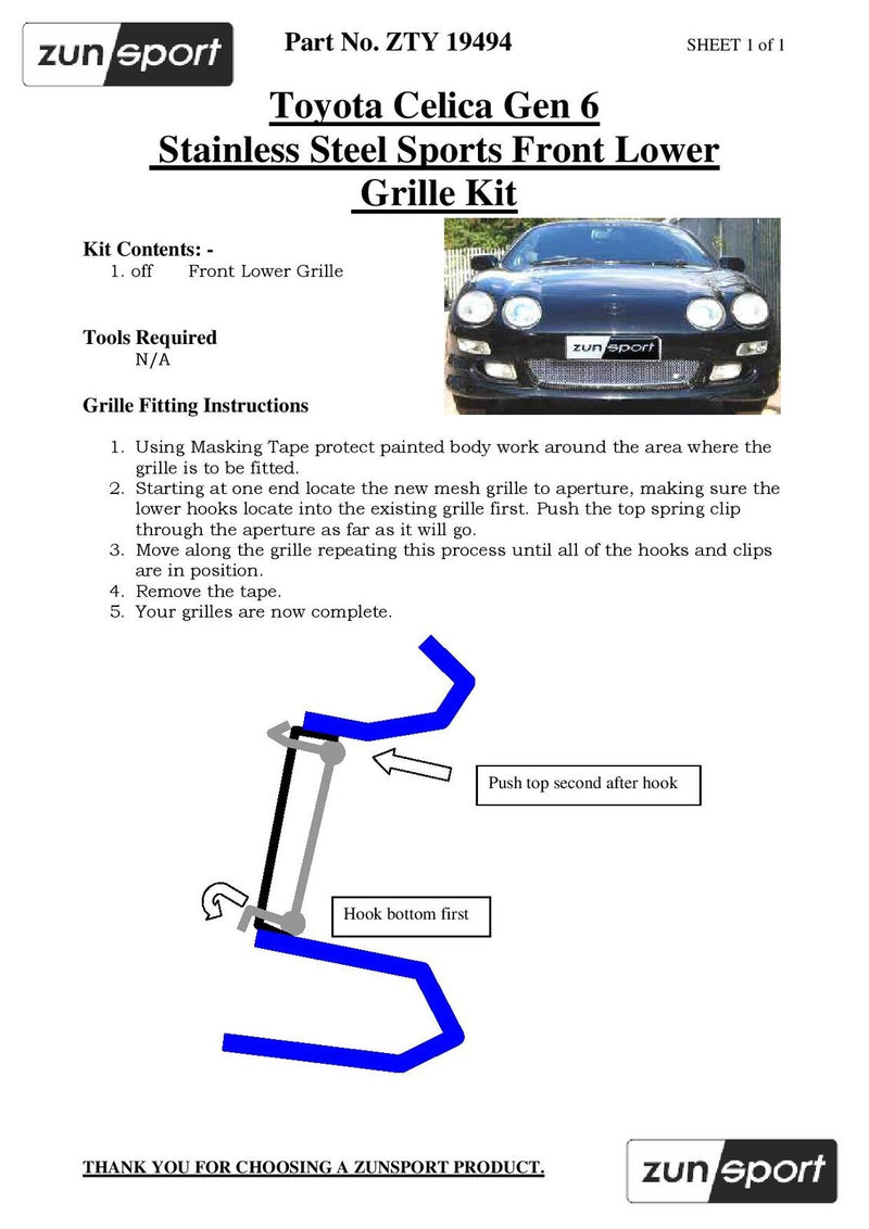 Toyota Celica Gen 6 - Front Grille - Black finish (1994 to 1999)