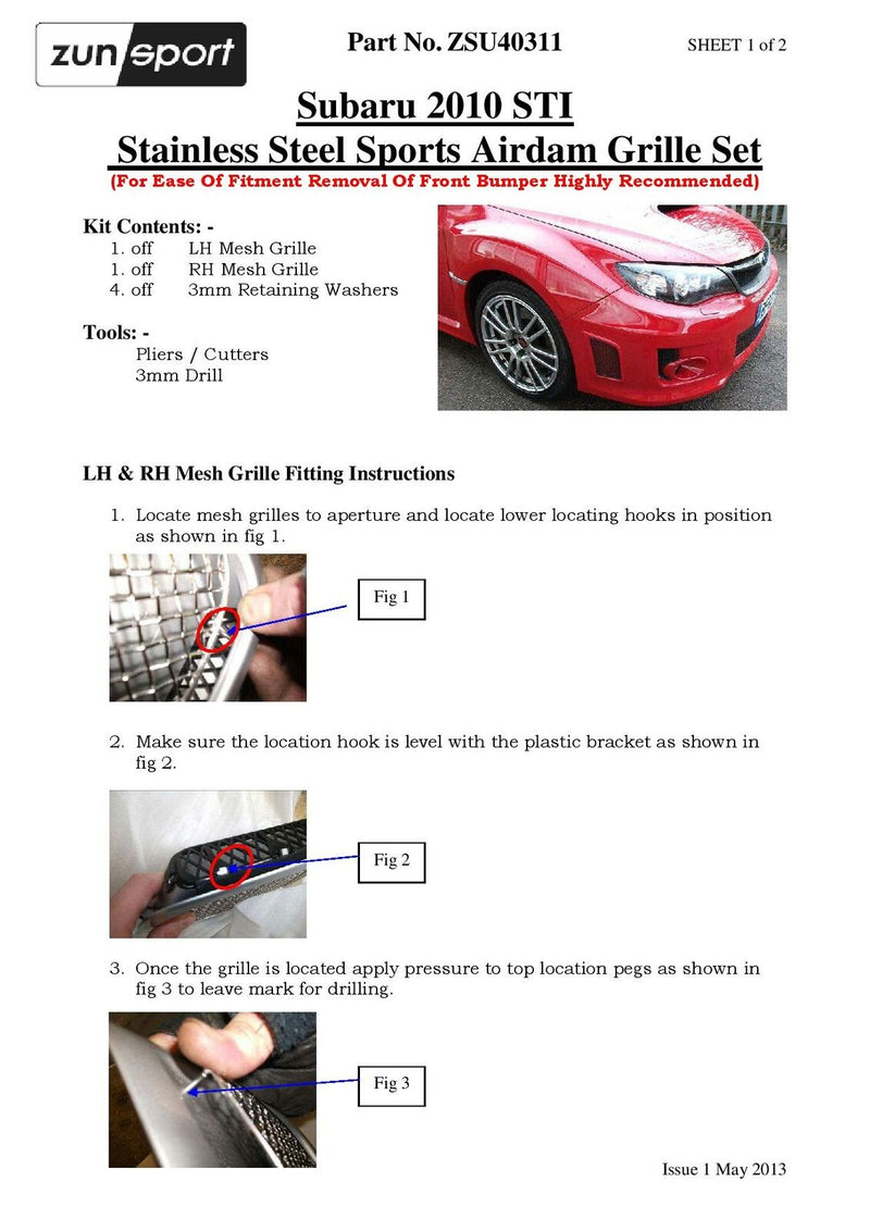 Subaru Impreza STi - Air Dam Grille Set - Silver finish (2011 to 2014)