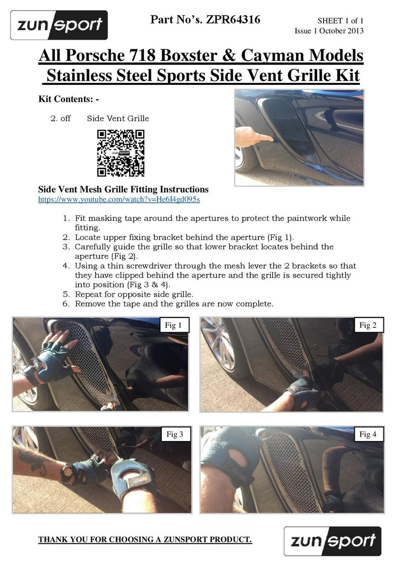 Porsche 718 Boxster S And Cayman S - Side Vents Grille Set - Silver finish (2016 to 2019)