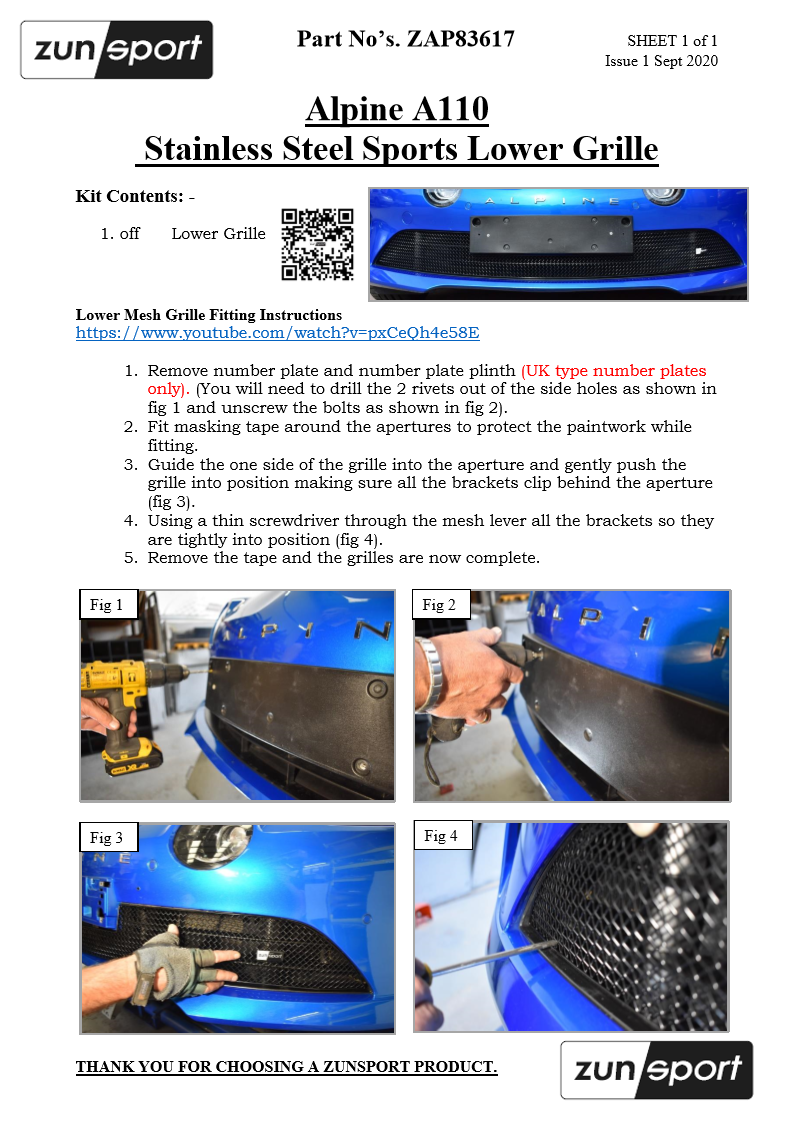 Alpine A110 - Lower Grille - Silver finish (2017 to )