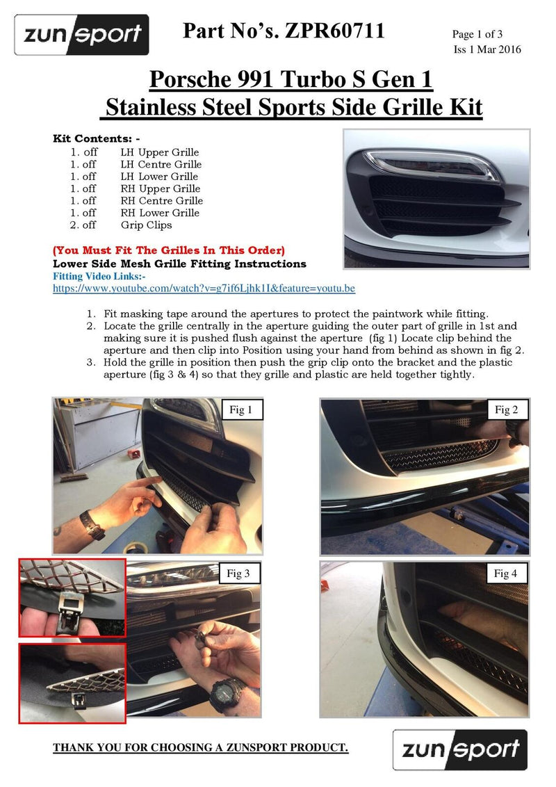 Porsche 991 Turbo S Gen 1 - Outer Grille Set - Silver Finish (2013 to 2015)