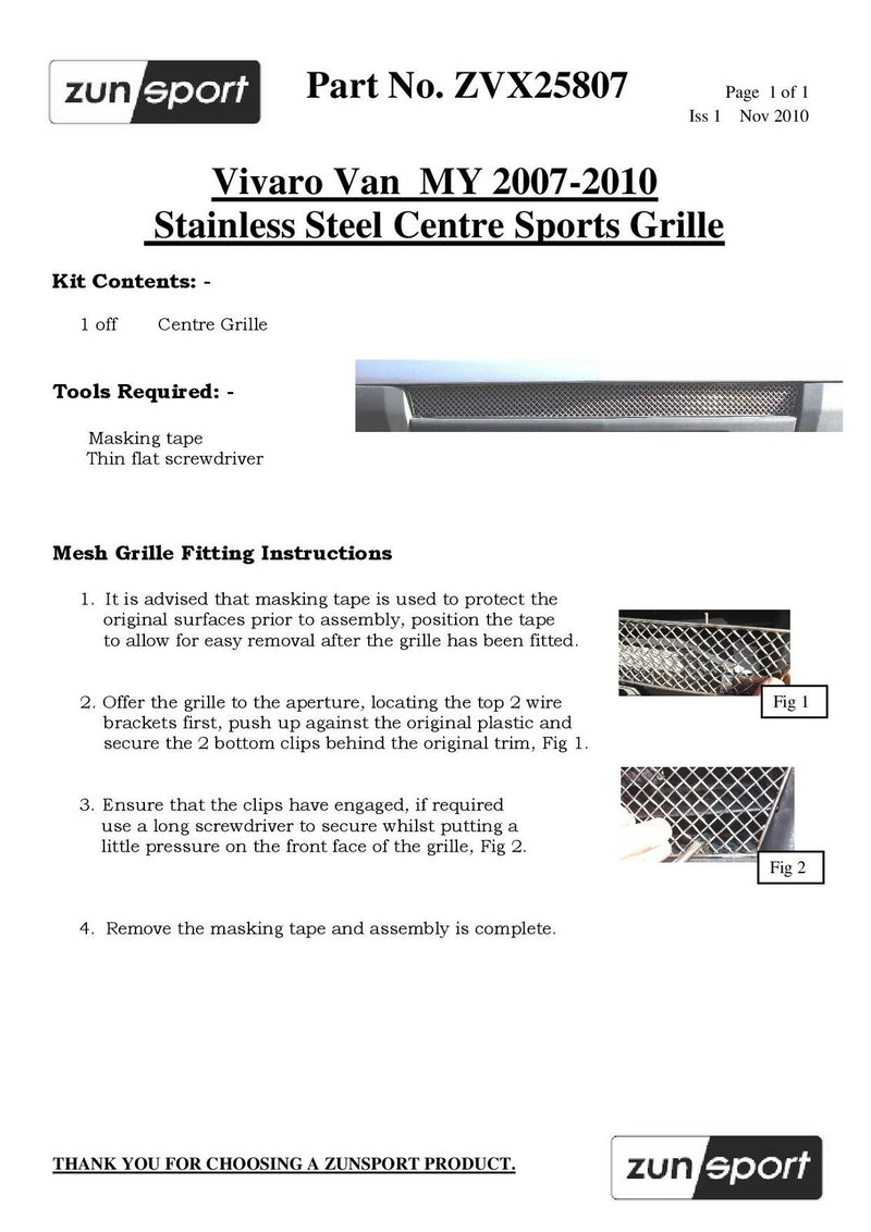 Vauxhall Vivaro - Centre Grille - Silver finish (2006-2014)