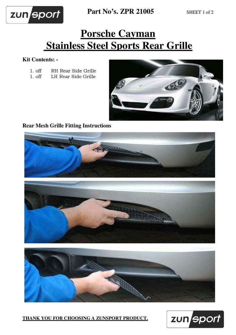 Porsche Cayman 987.1 - Rear Grille Set - Black finish (2005 to 2009)