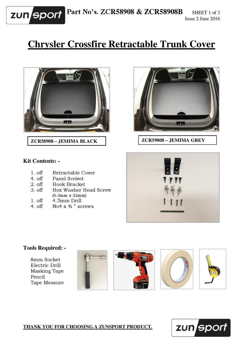 Chrysler Crossfire Retractable Trunk Cover - Jemima Black (2004 to 2008)