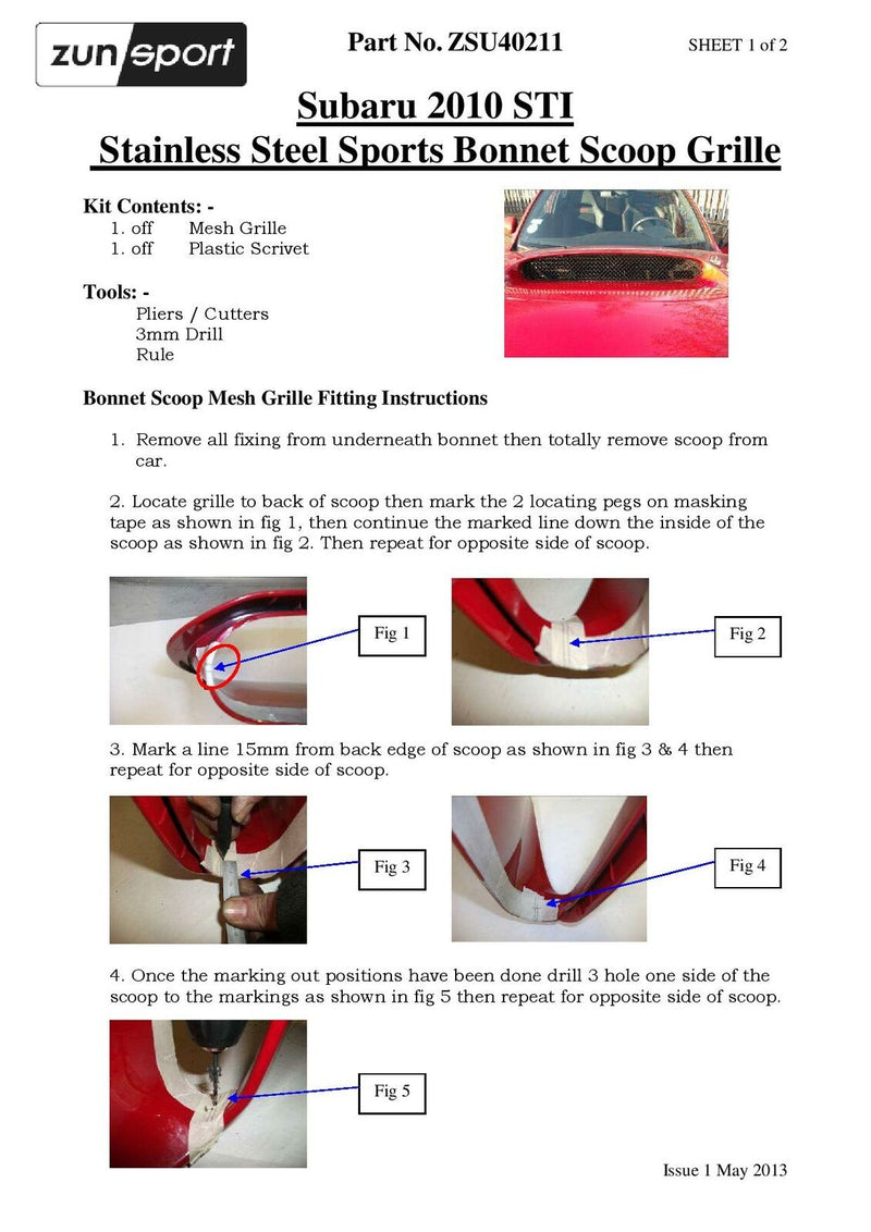 Subaru Impreza STi - Bonnet Scoop Grille - Silver finish (2011 to 2014)