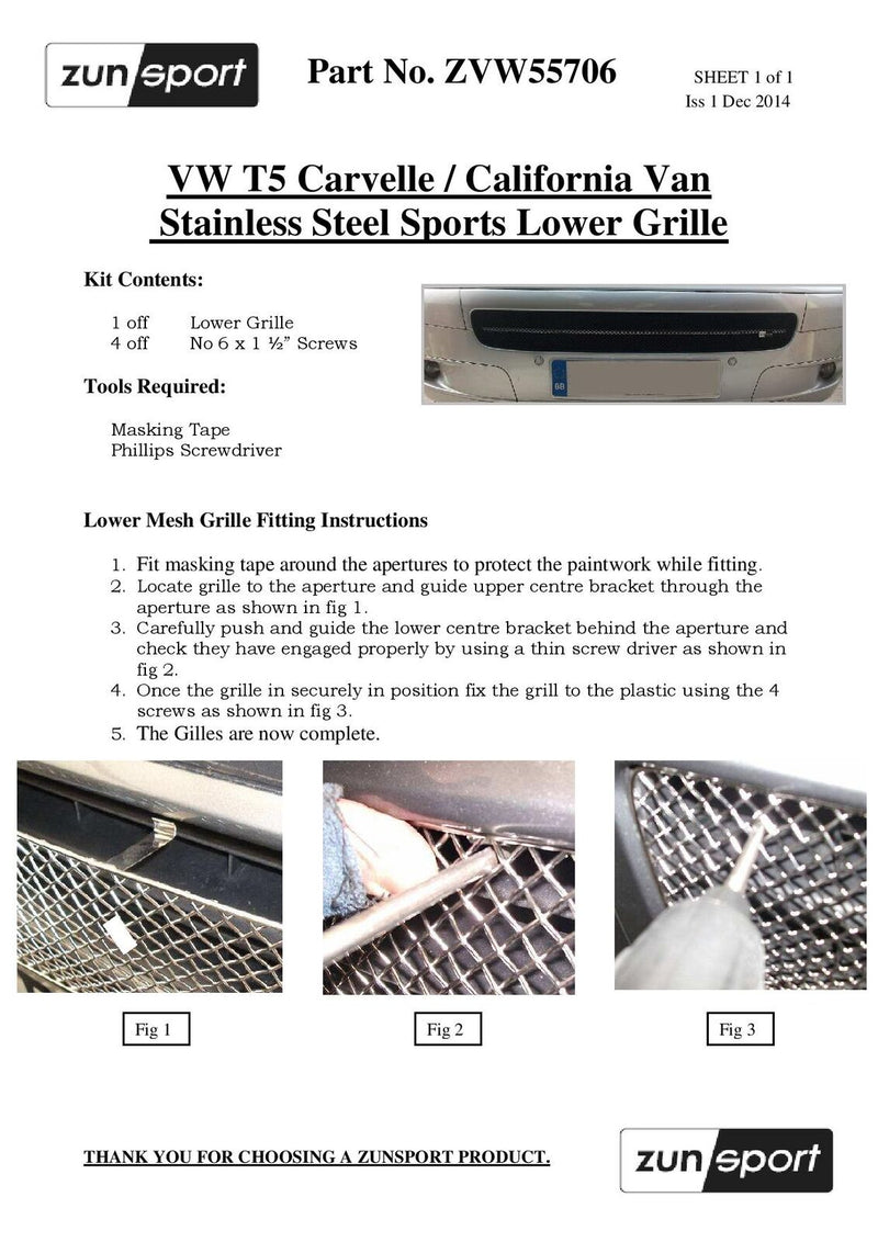 VW T5 - California/Caravelle - Lower Grille - Black finish (2006 to 2009)