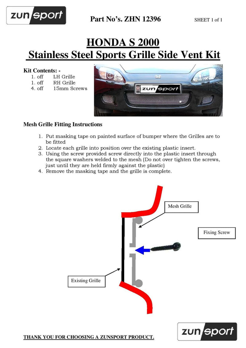 Honda S2000 Lower Front Corner Vent Grille Set - Silver finish (1999 - 2003)