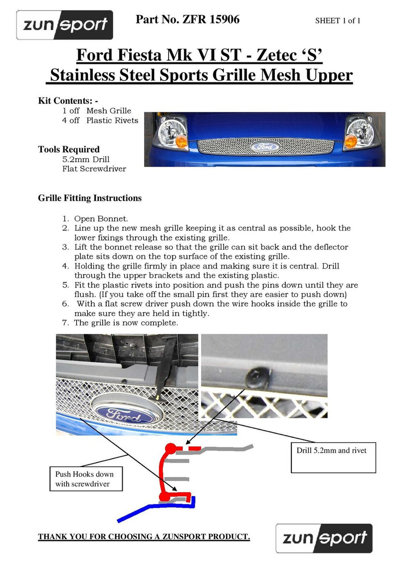 Ford Fiesta ST MK6 - Front Grille Set - Black finish (2006 to 2008)
