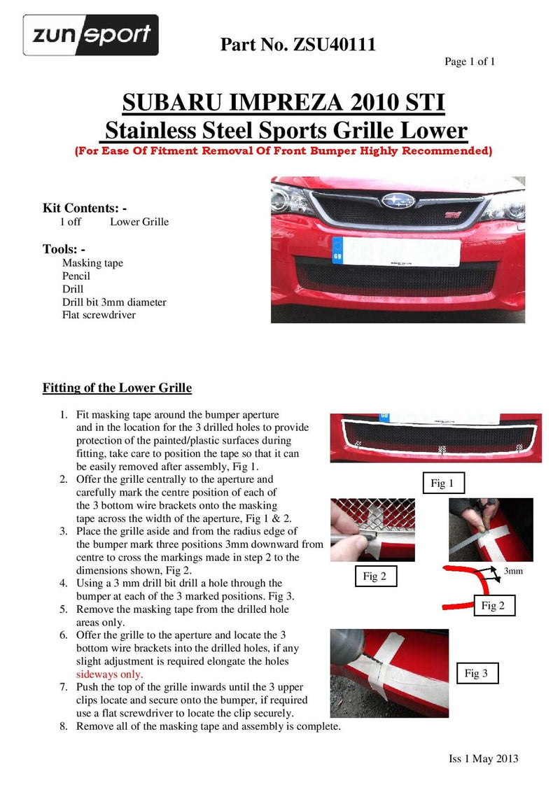 Subaru Impreza STi - Lower Grille - Silver finish (2011 to 2014)