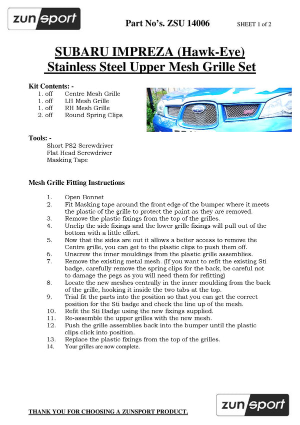 Subaru Impreza Hawkeye - Full Grille Set - Silver finish (2006 to 2007)