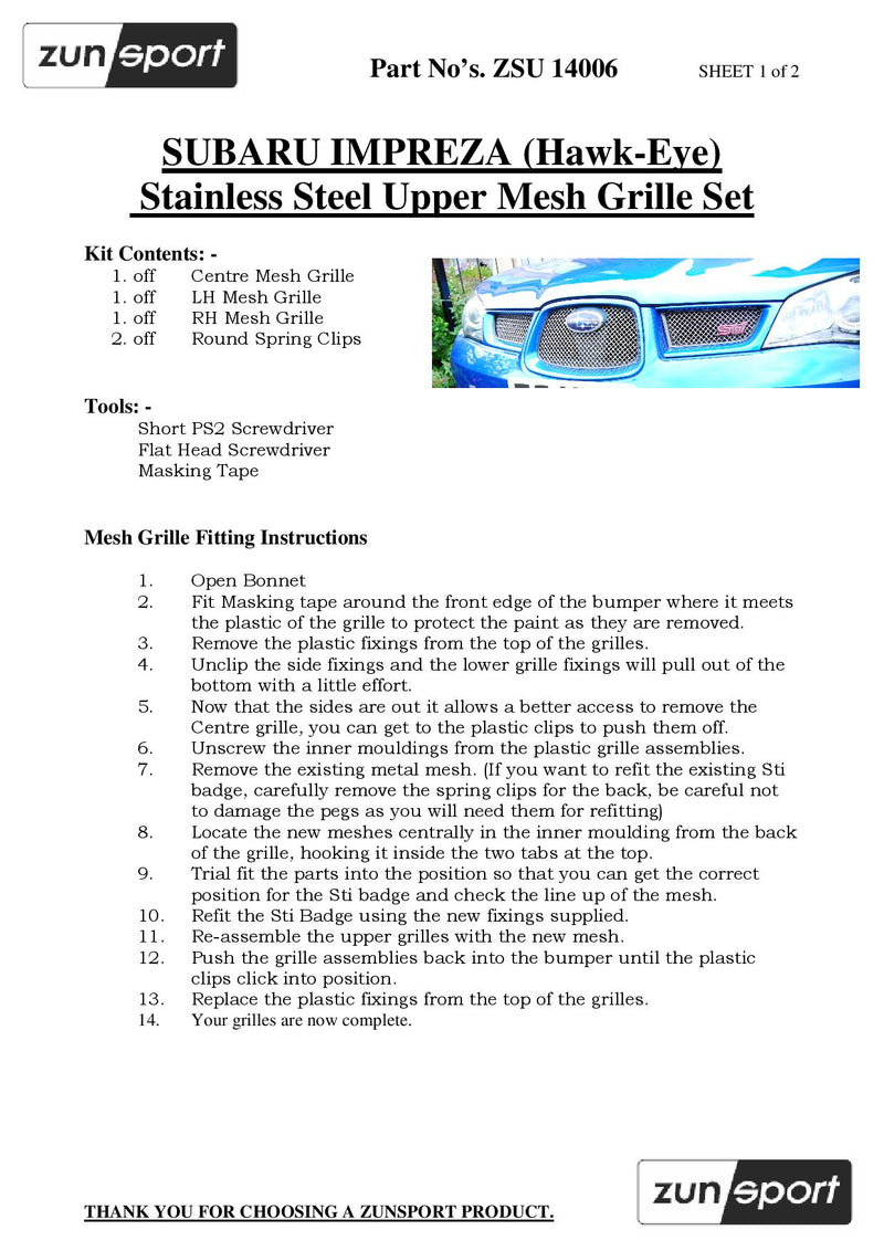 Subaru Impreza Hawkeye - Full Grille Set - Silver finish (2006 to 2007)