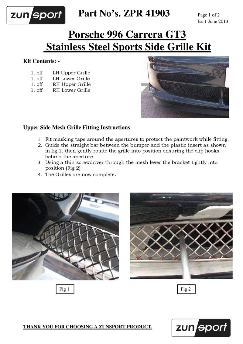 Porsche 996 Carrera GT3 - Front Grille Set - Black finish (2003 to 2005)