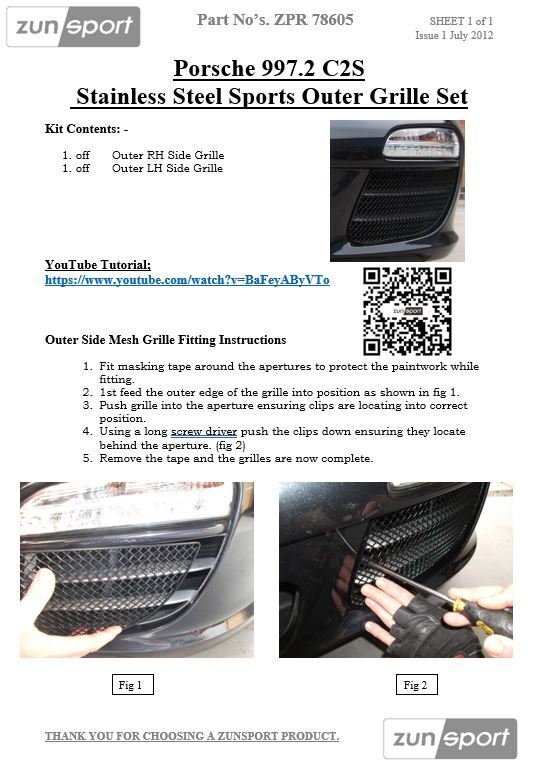 Porsche Carrera 997.2 C2 + C2S - Outer Grille Set - Silver Finish (2009-2012)