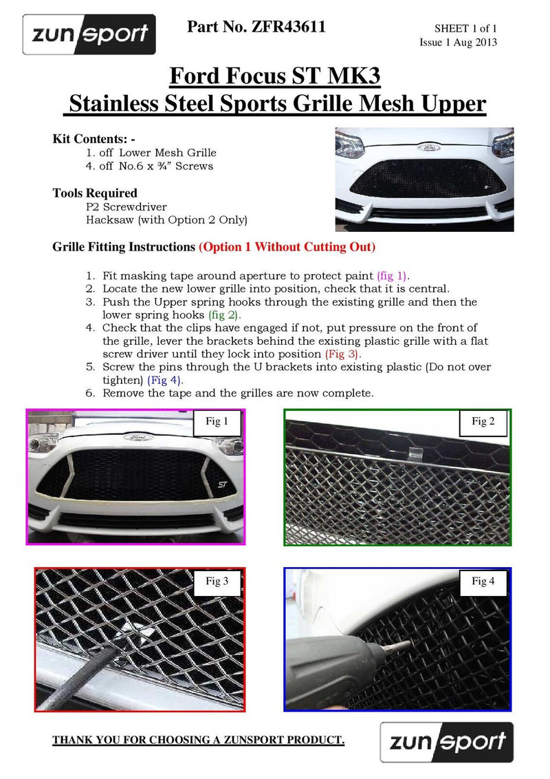 Ford Focus ST Mk3 - Upper Grille - Black finish (2011 to 2014)