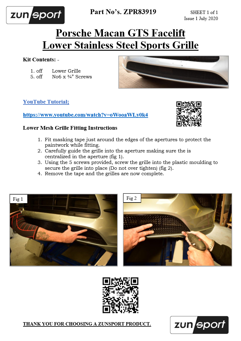 Porsche Macan GTS Facelift - Lower Grille - Black finish (2019 to )