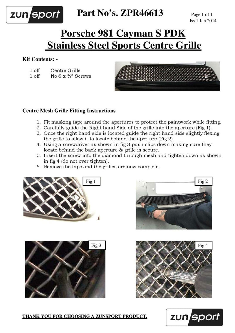 Porsche Cayman S 981 (PDK) - Centre Grille - Silver finish (2012 to 2016)