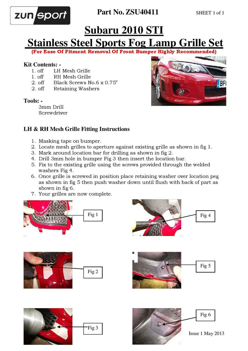 Subaru Impreza STi - Fog Lamps Grille Set - Black finish (2011 to 2014)