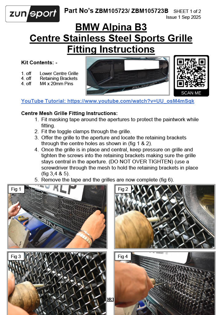 Zunsport compatible with Zunsport Compatible with BMW Alpina B3 Biturbo Centre Grille - Black Finish (2023 - 2025)