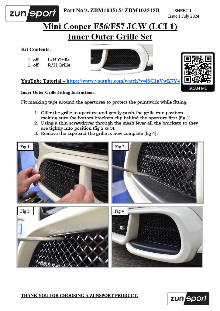 Mini Cooper F56 / F57 JCW (LCI 1) - Inner Outer Grille Set (2015 - 2021)