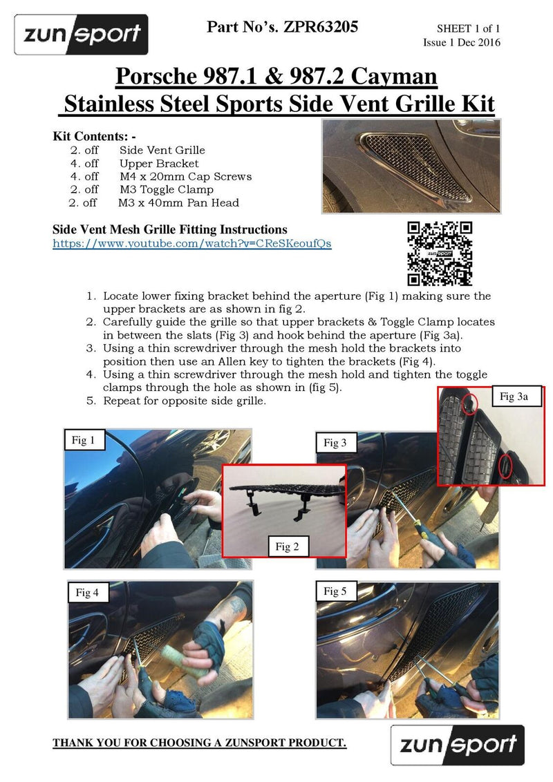 Porsche Cayman 987.1 And 987.2 - Side Vent Grille Set - Silver finish (2005 - 2013)