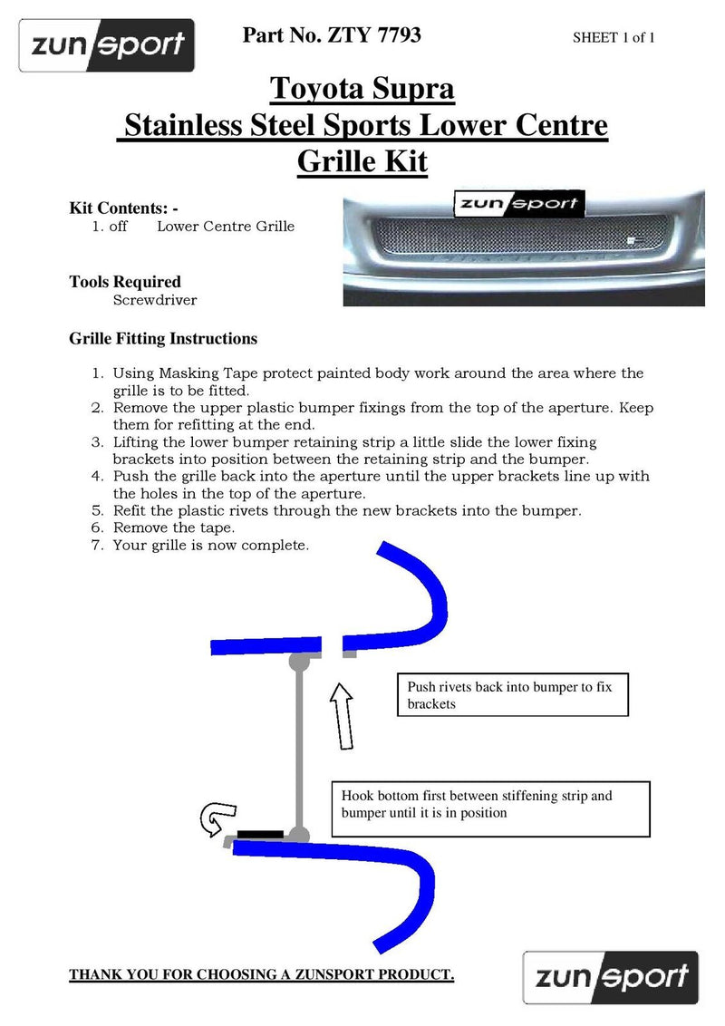 Toyota Supra Mark IV Front Grille Set - Black finish (1993 to 1998 )