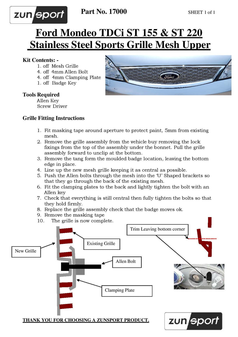 Ford Mondeo - Upper Grille - Black finish (2000 to 2007)