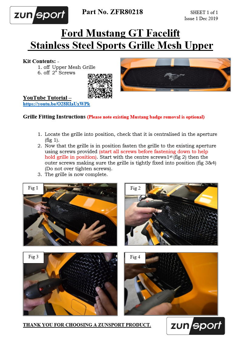 Ford Mustang GT Facelift - Front Grille Set - Black finish (2018 -)