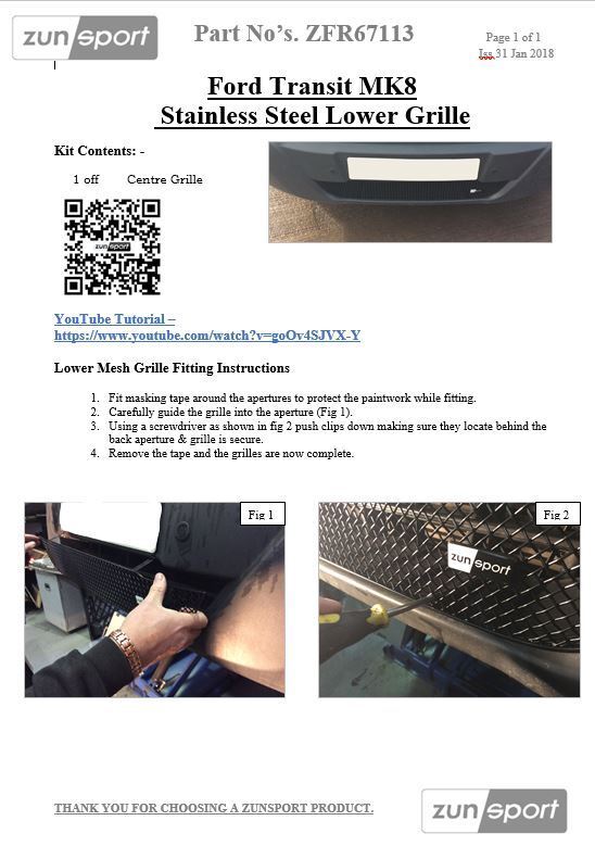 Ford Transit MK8 - Lower Grille - Black Finish (2013 - )
