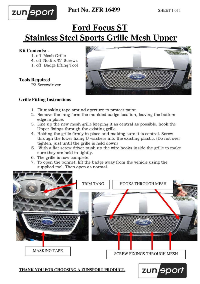 Ford Focus ST 05MY - Full Lower Front Grille Set - Silver finish (2005 to 2007)