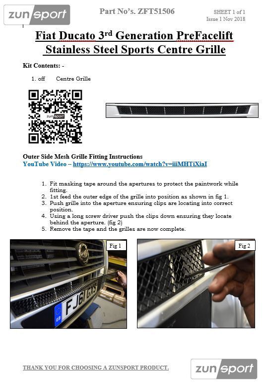 Fiat Ducato/Peugeot Boxer 3rd Gen - Centre Grille - Black Finish (2006-2013)