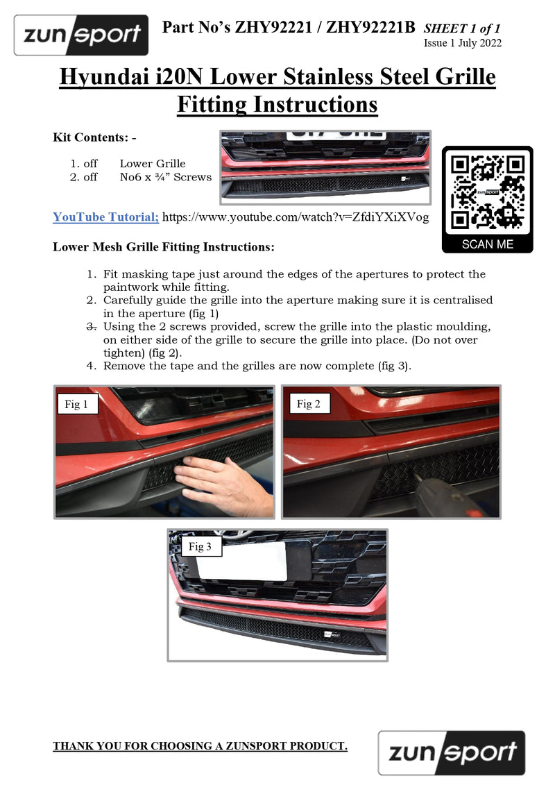 Hyundai i20N - Lower Grille (2021 to )