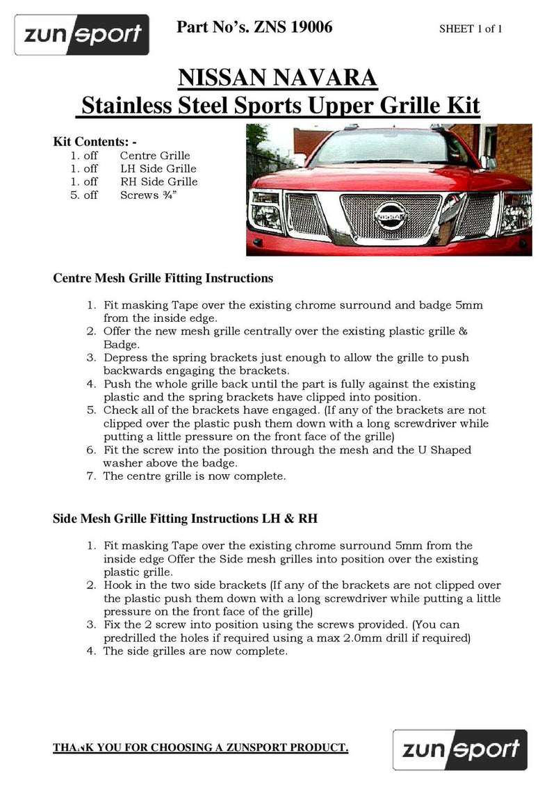 Nissan Navara - Front Grille Set - Silver finish (2006 to 2009)