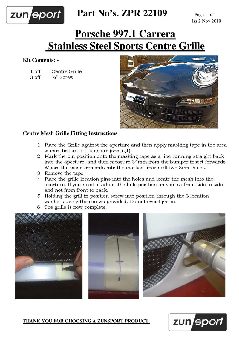 Porsche 997.1 (C2,C2S,C4,C4S) - Front Grille Set - Black finish (2004 to 2008)