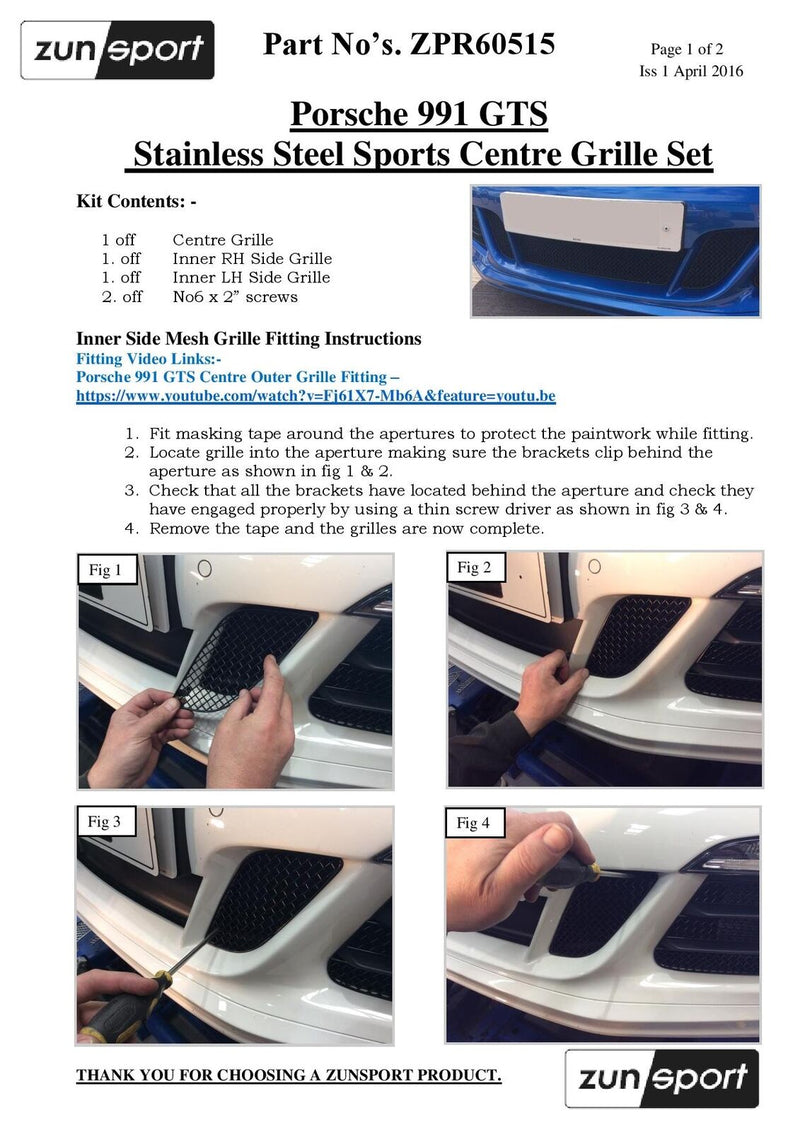 Porsche 991.1 GTS - Centre Grille Set - Black Finish (2015 - 2016)
