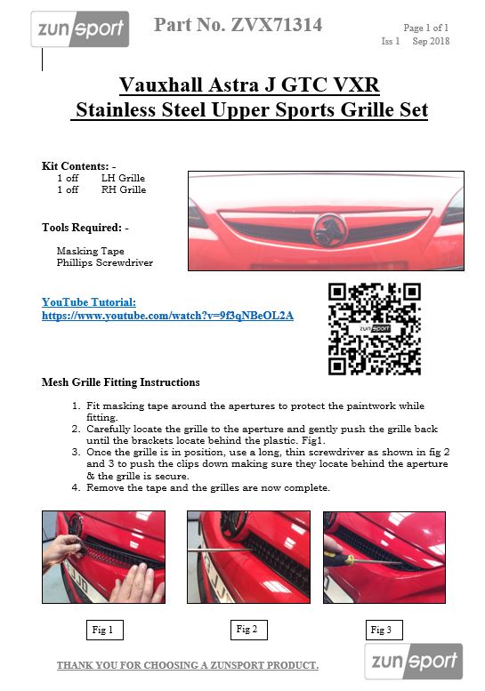 Vauxhall Astra GTC VXR - Front Grille Set - Black Finish (2014-2016)