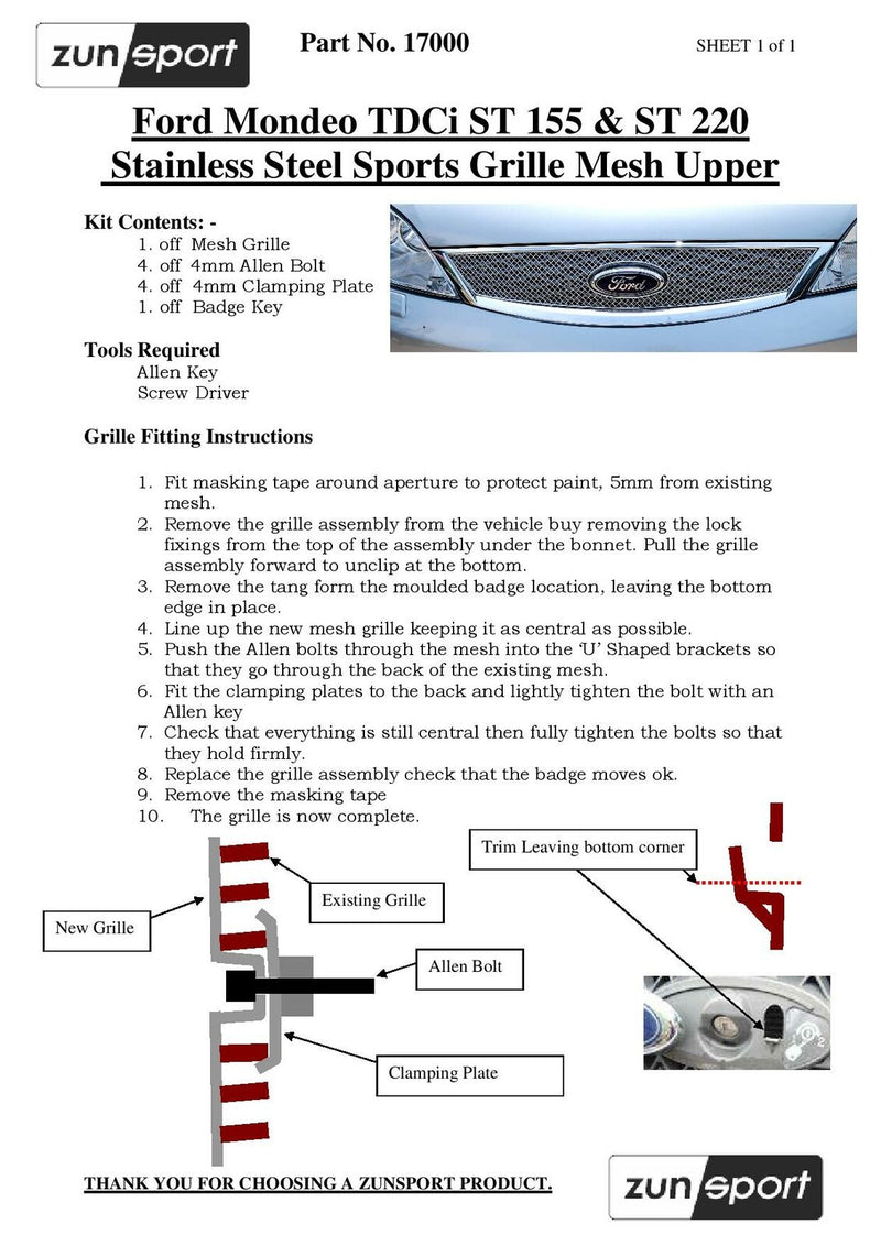 Ford Mondeo - Upper Grille - Silver finish (2000 to 2007)