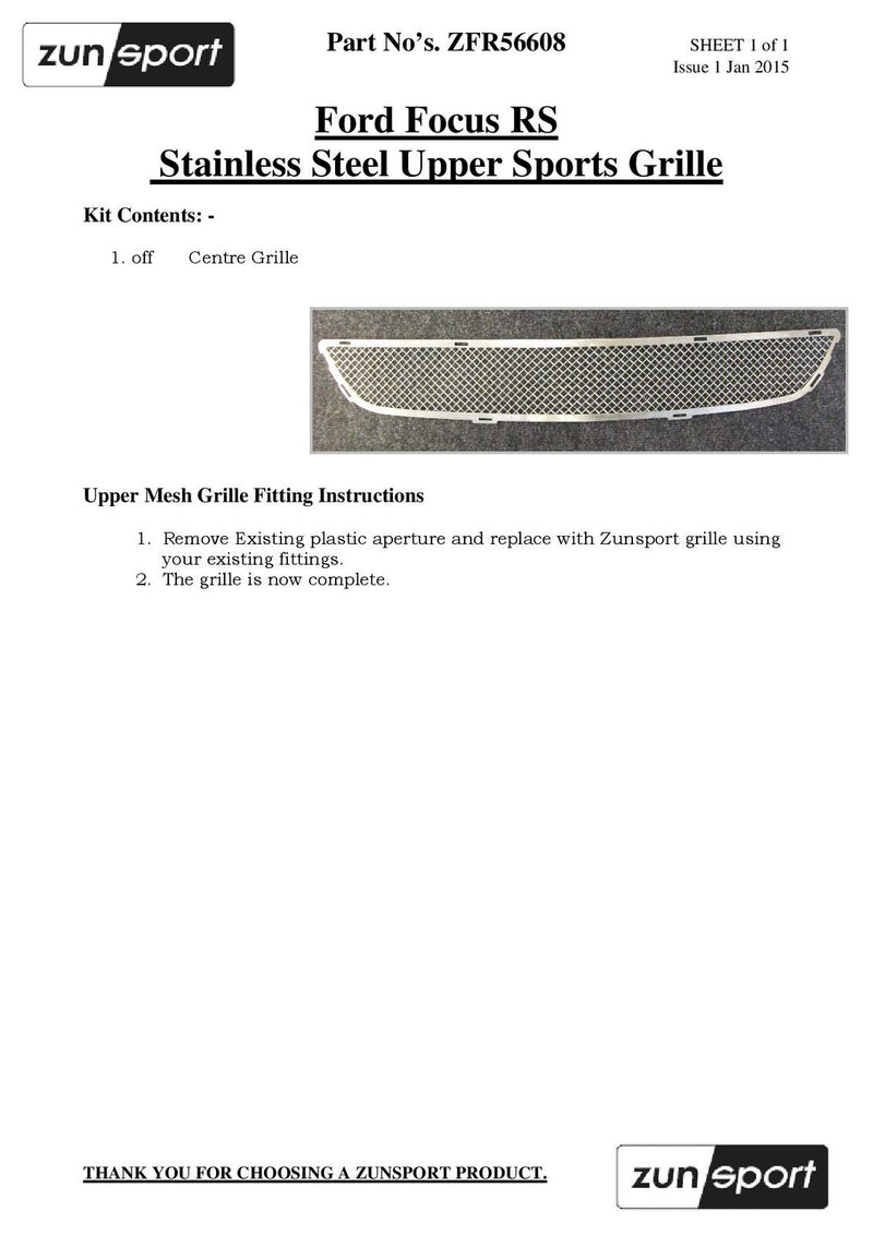 Ford Focus Mk2 RS - Upper Grille (without Locking Mechanism) - Black finish (2008 to 2011)