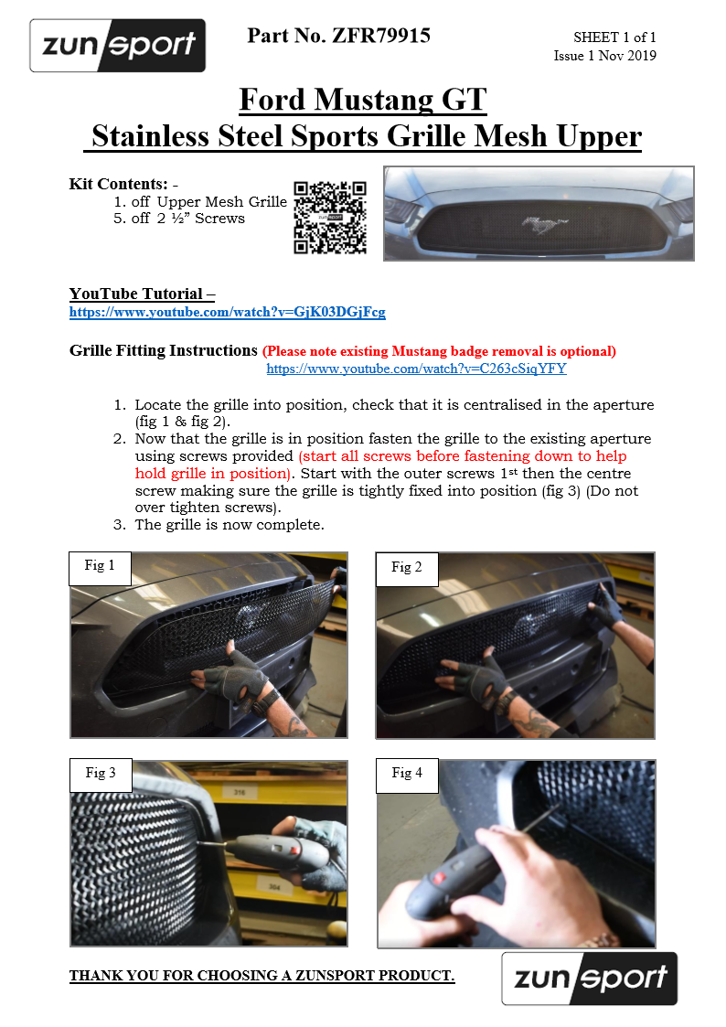 Ford Mustang GT - Upper Grille - Silver finish (2015 - 2018)