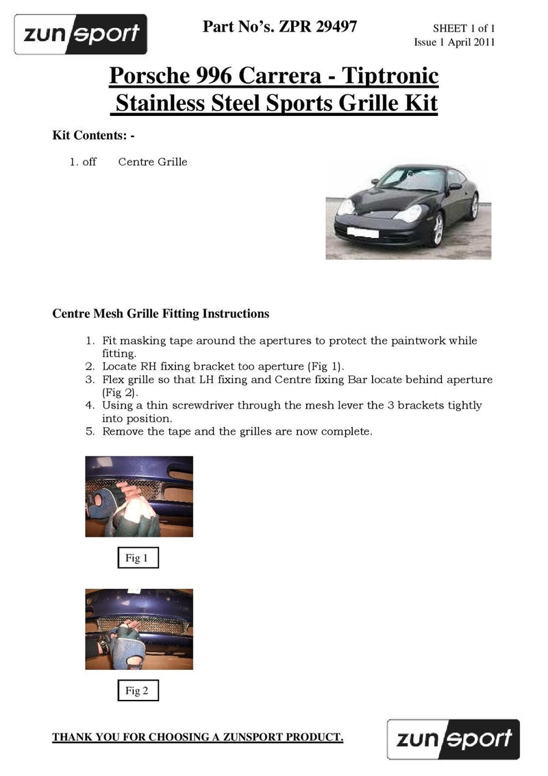Porsche Carrera 996 (Tiptronic) - Front Grille Set - Black finish (1997 to 2002)