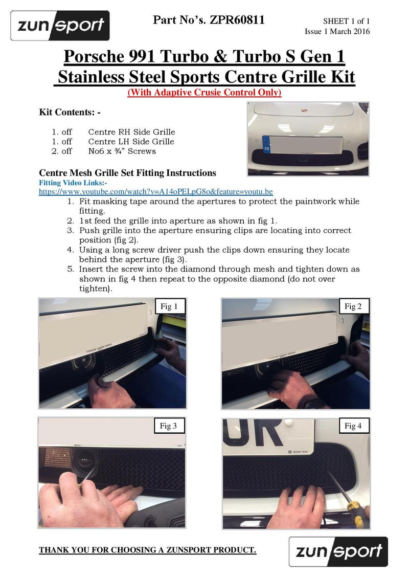 Porsche 991 Turbo And Turbo S Gen 1 - Centre Grille Set (ACC) - Silver Finish (2013 to 2015)