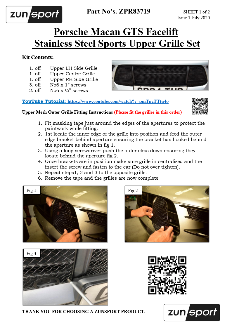 Porsche Macan GTS Facelift - Upper Grille Set - Black finish (2019 to )