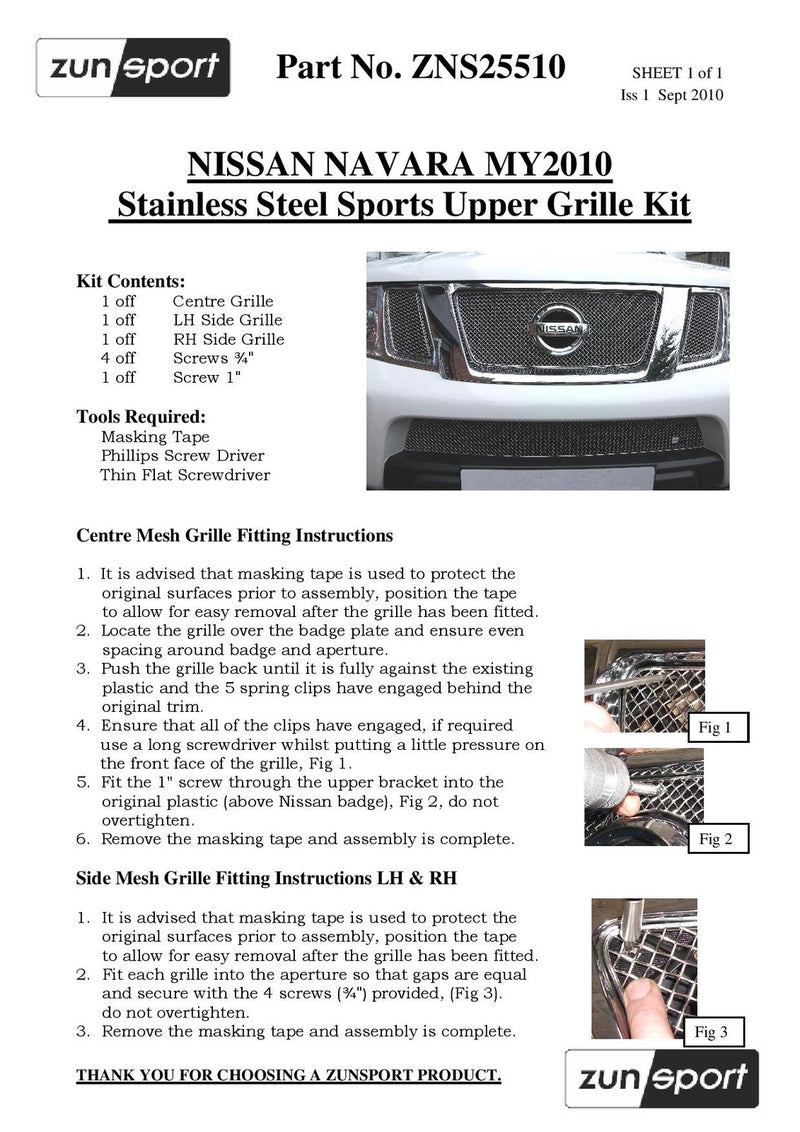 Nissan Navara Upper Grille Set - Silver finish (2010 to 2013)