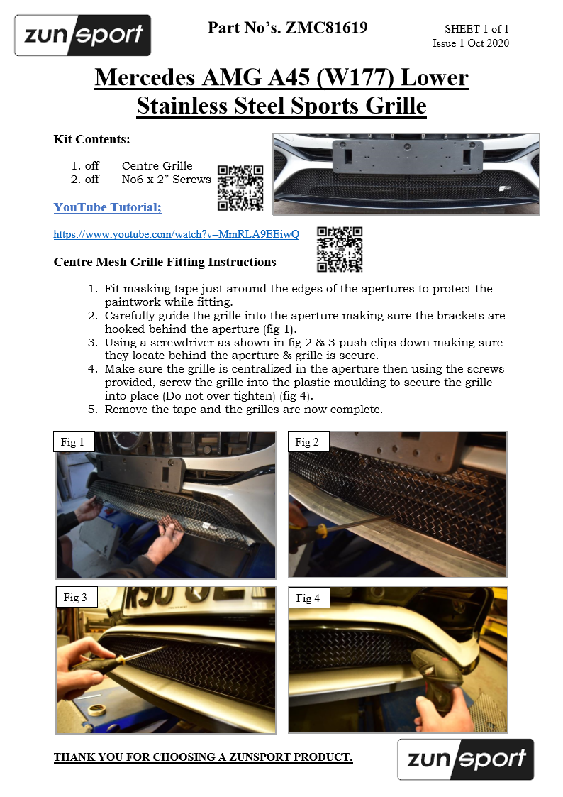 Mercedes AMG A45 (W177) - Lower Grille - Black Finish (2019 - )