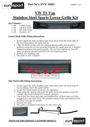 Volkswagen T5 Full Grille Set - Black finish (2003 to 2006)