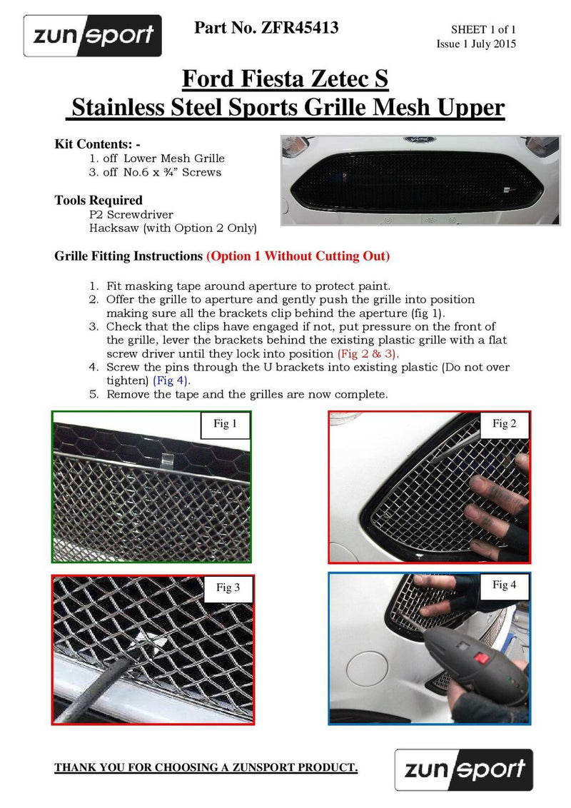 Ford Fiesta Zetec S - Upper Grille - Silver Finish (2013 to 2017)