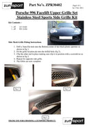 Porsche Carrera 996 Facelift - Upper Grille Set - Silver finish (2002 to 2004) Omi Grille