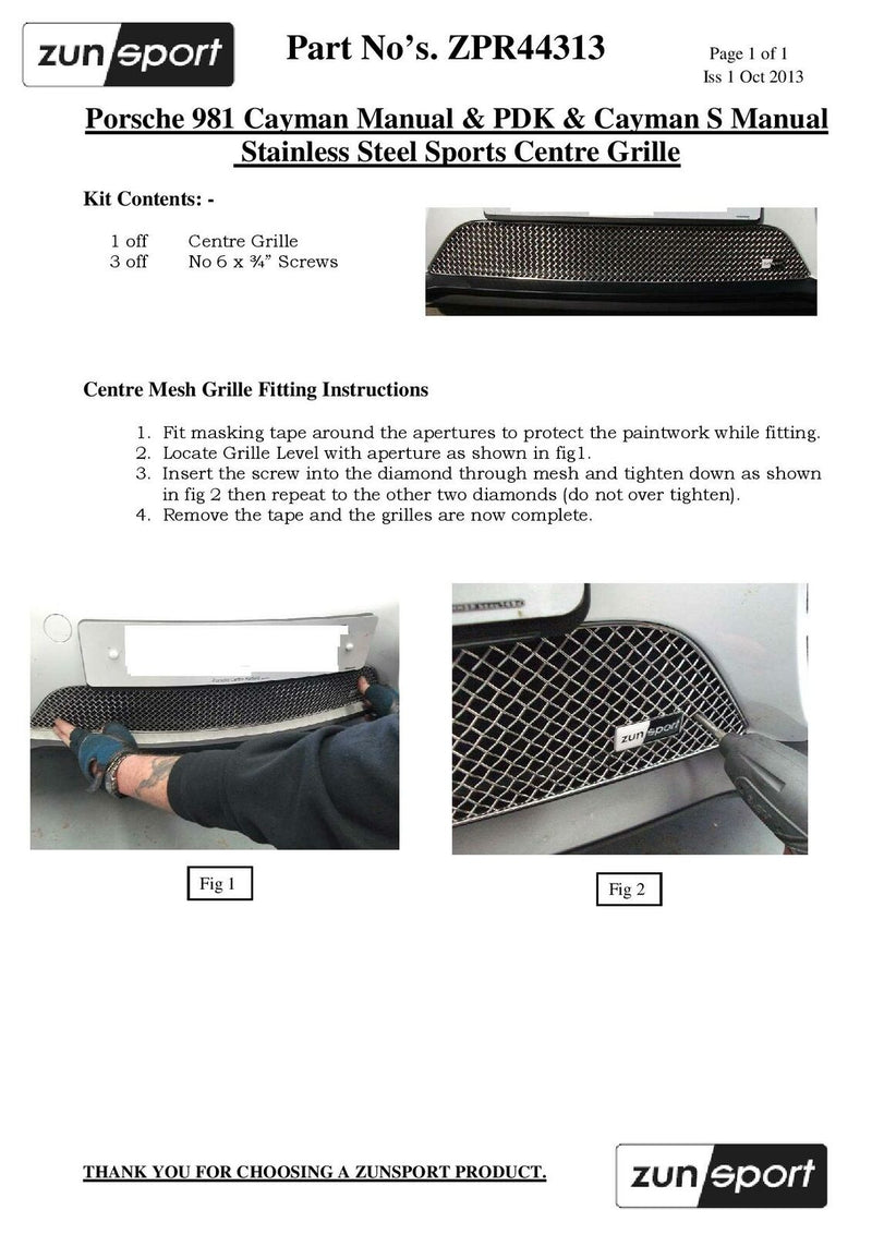 Porsche Cayman 981 (Manual/PDK without Sensors) - Front Grille Set - Silver finish (2012 to 2016)